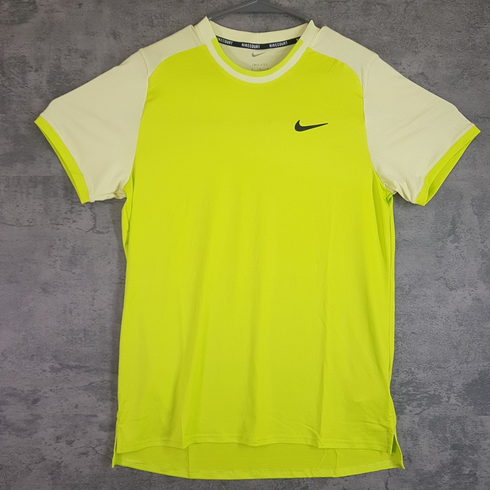 NIKE Dri-Fit Court Advantage Shirt Top Mens LARGE Volt Green FD5319-389
